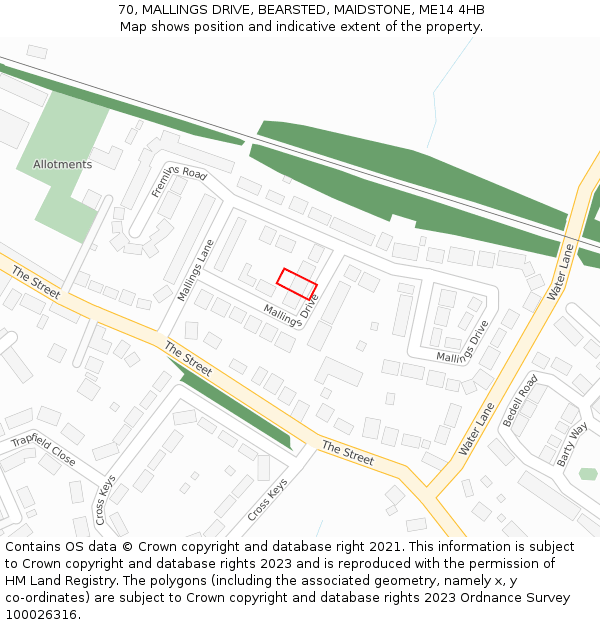 70, MALLINGS DRIVE, BEARSTED, MAIDSTONE, ME14 4HB: Location map and indicative extent of plot