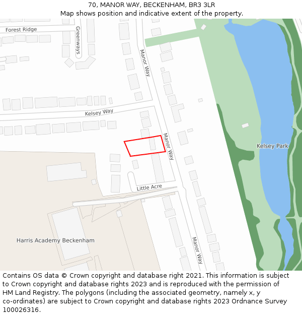70, MANOR WAY, BECKENHAM, BR3 3LR: Location map and indicative extent of plot