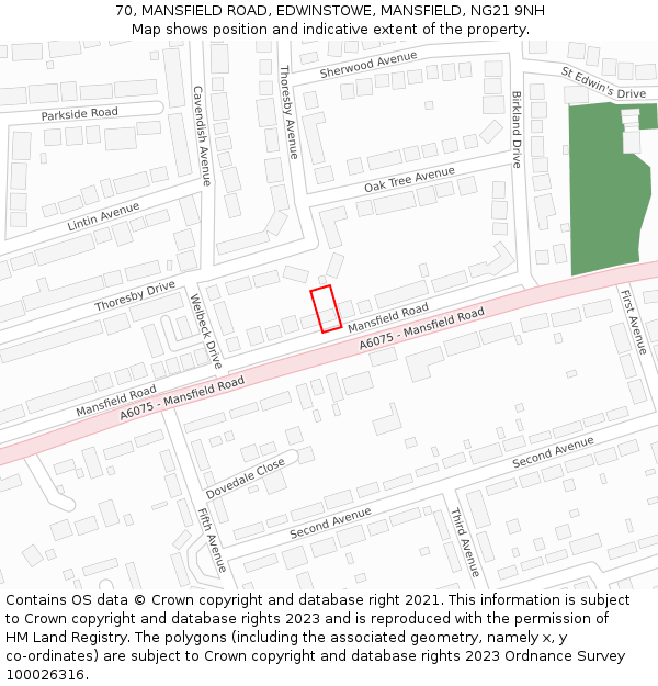70, MANSFIELD ROAD, EDWINSTOWE, MANSFIELD, NG21 9NH: Location map and indicative extent of plot