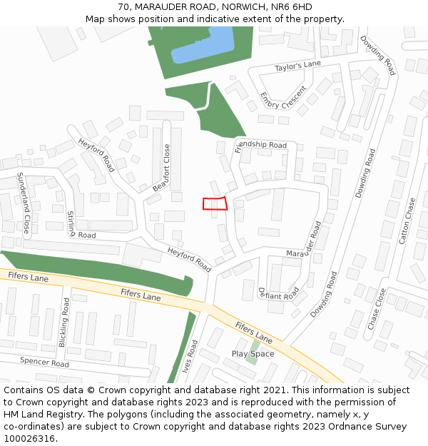 70, MARAUDER ROAD, NORWICH, NR6 6HD: Location map and indicative extent of plot