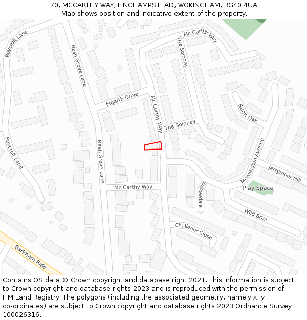 70, MCCARTHY WAY, FINCHAMPSTEAD, WOKINGHAM, RG40 4UA: Location map and indicative extent of plot