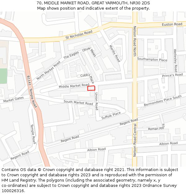 70, MIDDLE MARKET ROAD, GREAT YARMOUTH, NR30 2DS: Location map and indicative extent of plot