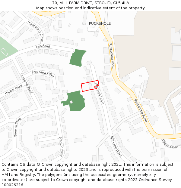 70, MILL FARM DRIVE, STROUD, GL5 4LA: Location map and indicative extent of plot