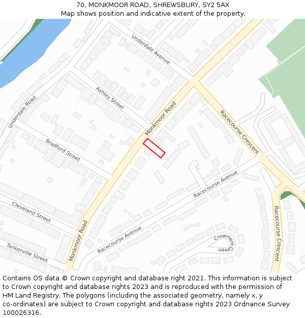 70, MONKMOOR ROAD, SHREWSBURY, SY2 5AX: Location map and indicative extent of plot