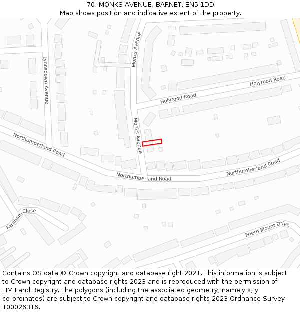 70, MONKS AVENUE, BARNET, EN5 1DD: Location map and indicative extent of plot