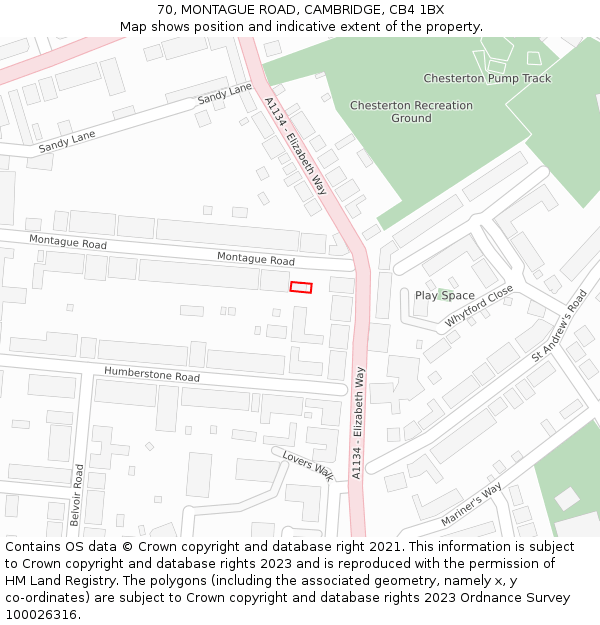 70, MONTAGUE ROAD, CAMBRIDGE, CB4 1BX: Location map and indicative extent of plot