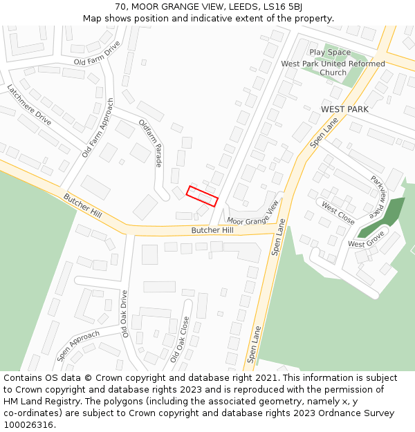 70, MOOR GRANGE VIEW, LEEDS, LS16 5BJ: Location map and indicative extent of plot