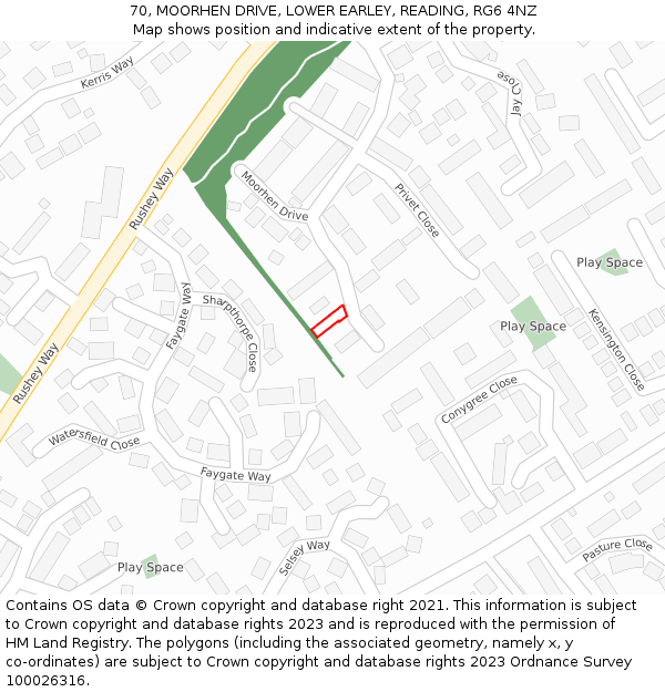 70, MOORHEN DRIVE, LOWER EARLEY, READING, RG6 4NZ: Location map and indicative extent of plot
