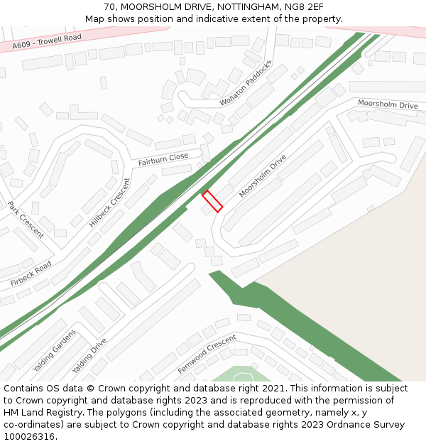 70, MOORSHOLM DRIVE, NOTTINGHAM, NG8 2EF: Location map and indicative extent of plot