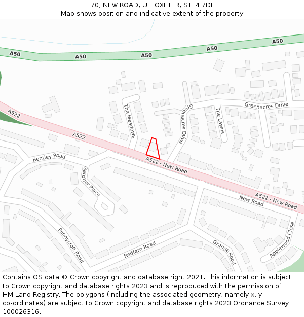 70, NEW ROAD, UTTOXETER, ST14 7DE: Location map and indicative extent of plot