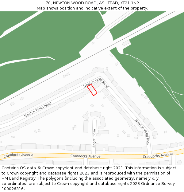 70, NEWTON WOOD ROAD, ASHTEAD, KT21 1NP: Location map and indicative extent of plot