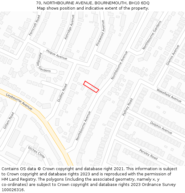 70, NORTHBOURNE AVENUE, BOURNEMOUTH, BH10 6DQ: Location map and indicative extent of plot