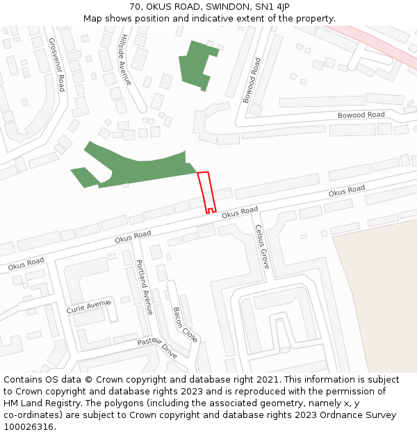 70, OKUS ROAD, SWINDON, SN1 4JP: Location map and indicative extent of plot