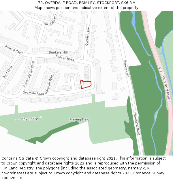 70, OVERDALE ROAD, ROMILEY, STOCKPORT, SK6 3JA: Location map and indicative extent of plot