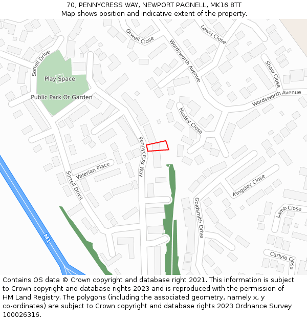 70, PENNYCRESS WAY, NEWPORT PAGNELL, MK16 8TT: Location map and indicative extent of plot