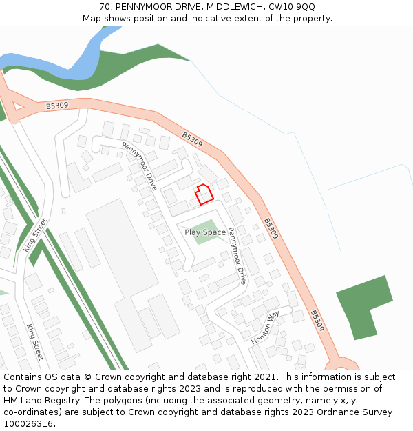 70, PENNYMOOR DRIVE, MIDDLEWICH, CW10 9QQ: Location map and indicative extent of plot
