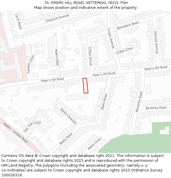 70, PIPERS HILL ROAD, KETTERING, NN15 7NH: Location map and indicative extent of plot