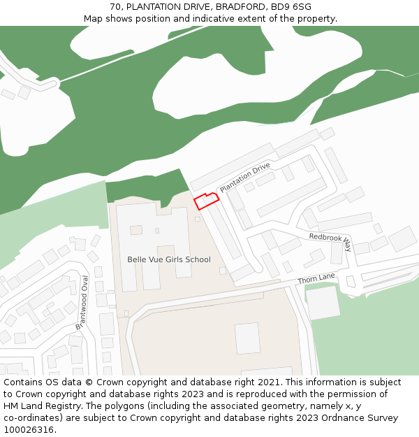 70, PLANTATION DRIVE, BRADFORD, BD9 6SG: Location map and indicative extent of plot