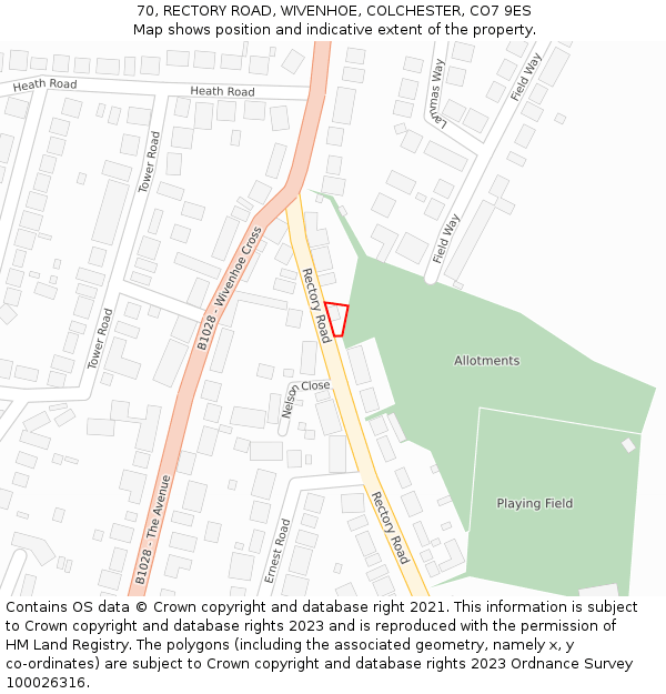 70, RECTORY ROAD, WIVENHOE, COLCHESTER, CO7 9ES: Location map and indicative extent of plot