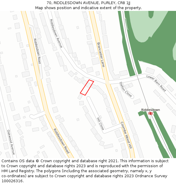 70, RIDDLESDOWN AVENUE, PURLEY, CR8 1JJ: Location map and indicative extent of plot