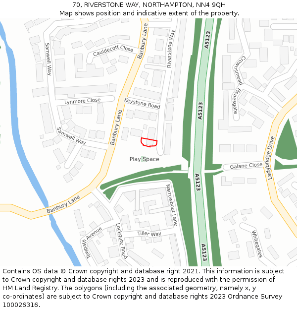 70, RIVERSTONE WAY, NORTHAMPTON, NN4 9QH: Location map and indicative extent of plot