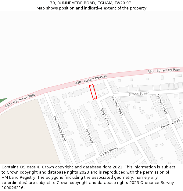 70, RUNNEMEDE ROAD, EGHAM, TW20 9BL: Location map and indicative extent of plot