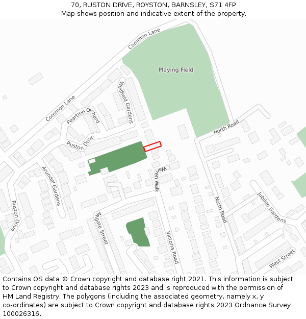 70, RUSTON DRIVE, ROYSTON, BARNSLEY, S71 4FP: Location map and indicative extent of plot
