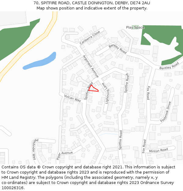 70, SPITFIRE ROAD, CASTLE DONINGTON, DERBY, DE74 2AU: Location map and indicative extent of plot