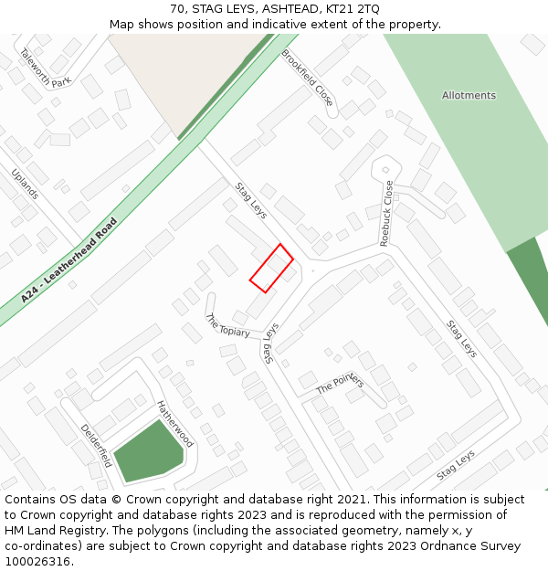 70, STAG LEYS, ASHTEAD, KT21 2TQ: Location map and indicative extent of plot