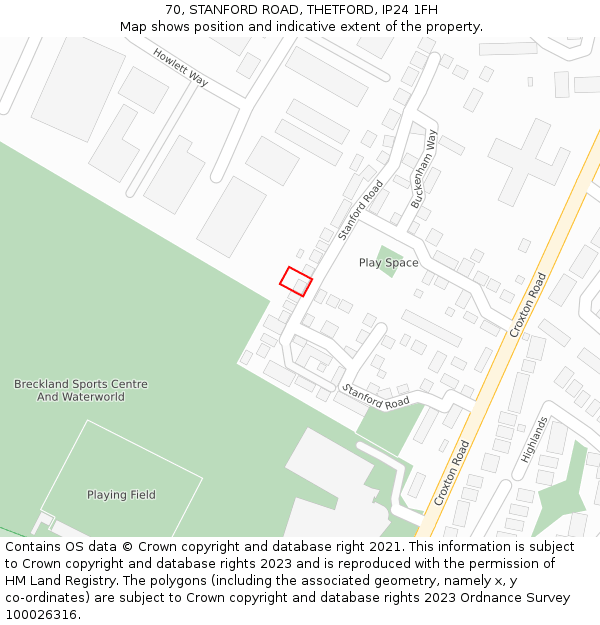 70, STANFORD ROAD, THETFORD, IP24 1FH: Location map and indicative extent of plot