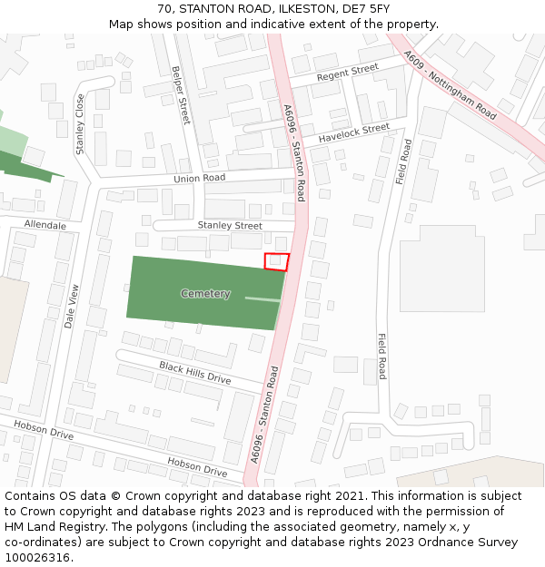 70, STANTON ROAD, ILKESTON, DE7 5FY: Location map and indicative extent of plot