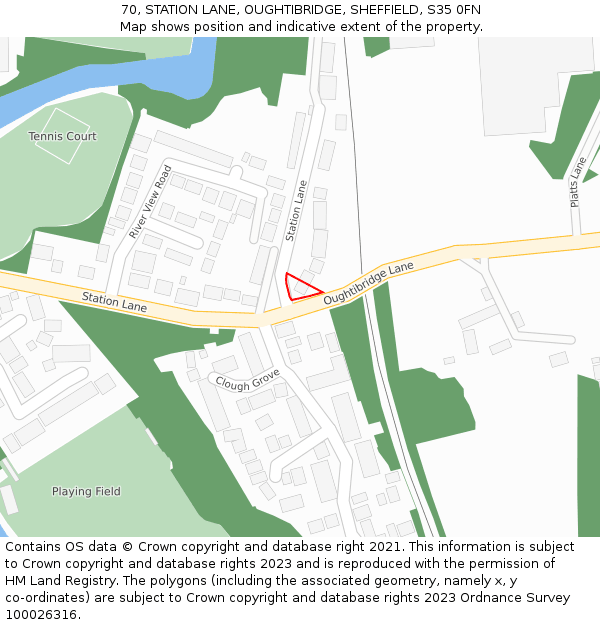 70, STATION LANE, OUGHTIBRIDGE, SHEFFIELD, S35 0FN: Location map and indicative extent of plot