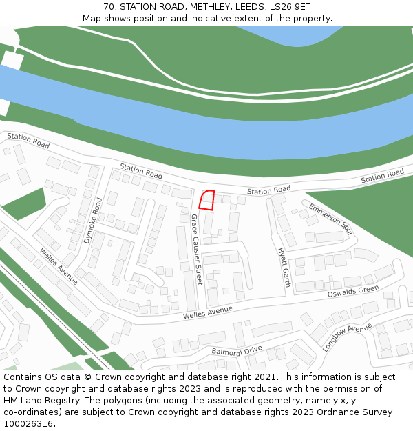 70, STATION ROAD, METHLEY, LEEDS, LS26 9ET: Location map and indicative extent of plot