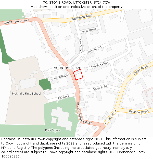 70, STONE ROAD, UTTOXETER, ST14 7QW: Location map and indicative extent of plot