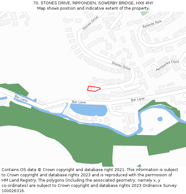 70, STONES DRIVE, RIPPONDEN, SOWERBY BRIDGE, HX6 4NY: Location map and indicative extent of plot