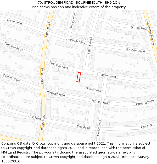 70, STROUDEN ROAD, BOURNEMOUTH, BH9 1QN: Location map and indicative extent of plot