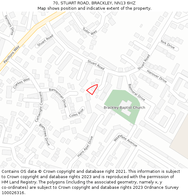 70, STUART ROAD, BRACKLEY, NN13 6HZ: Location map and indicative extent of plot