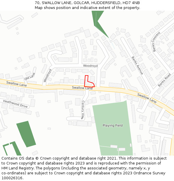 70, SWALLOW LANE, GOLCAR, HUDDERSFIELD, HD7 4NB: Location map and indicative extent of plot