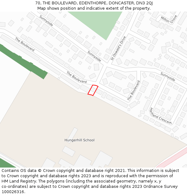 70, THE BOULEVARD, EDENTHORPE, DONCASTER, DN3 2QJ: Location map and indicative extent of plot