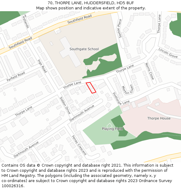70, THORPE LANE, HUDDERSFIELD, HD5 8UF: Location map and indicative extent of plot