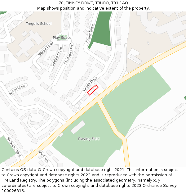 70, TINNEY DRIVE, TRURO, TR1 1AQ: Location map and indicative extent of plot