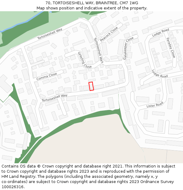 70, TORTOISESHELL WAY, BRAINTREE, CM7 1WG: Location map and indicative extent of plot