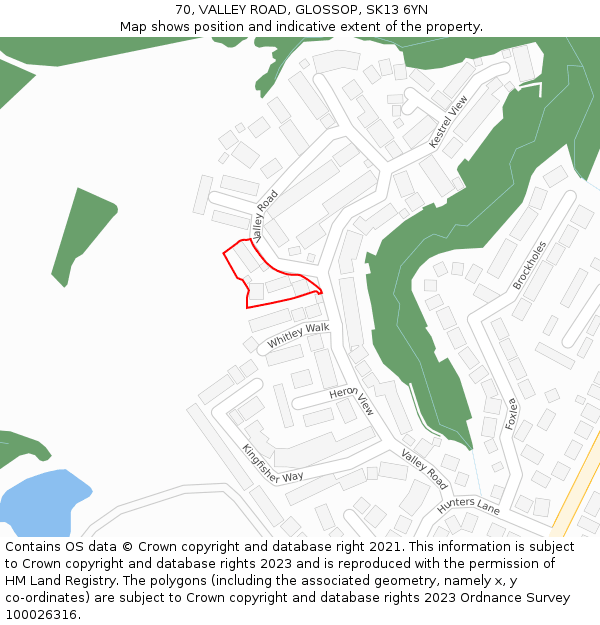 70, VALLEY ROAD, GLOSSOP, SK13 6YN: Location map and indicative extent of plot