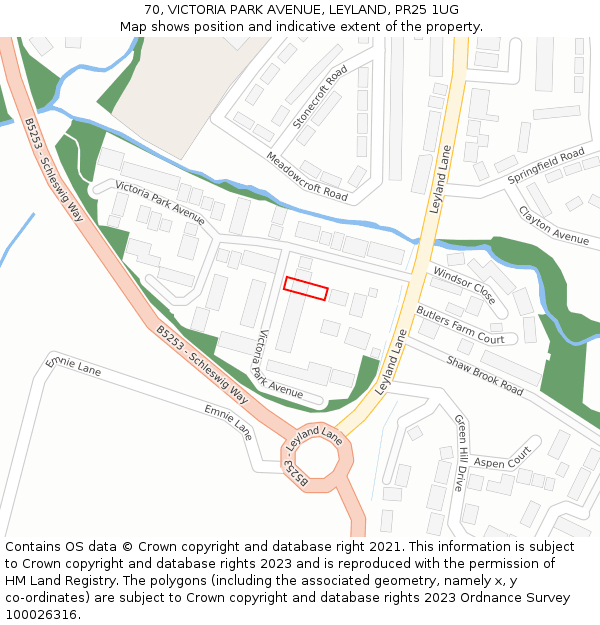 70, VICTORIA PARK AVENUE, LEYLAND, PR25 1UG: Location map and indicative extent of plot
