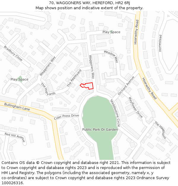 70, WAGGONERS WAY, HEREFORD, HR2 6RJ: Location map and indicative extent of plot