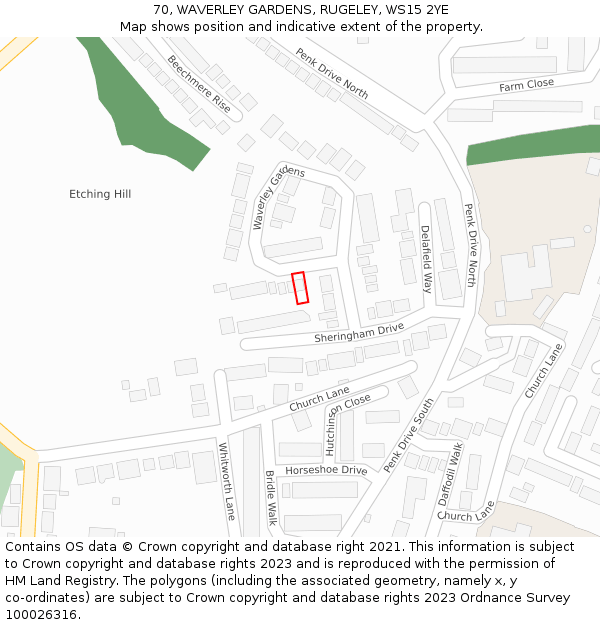 70, WAVERLEY GARDENS, RUGELEY, WS15 2YE: Location map and indicative extent of plot