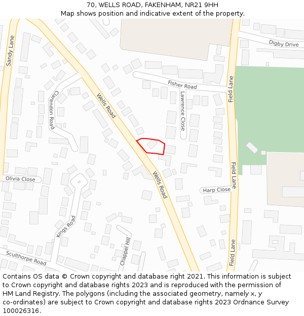 70, WELLS ROAD, FAKENHAM, NR21 9HH: Location map and indicative extent of plot