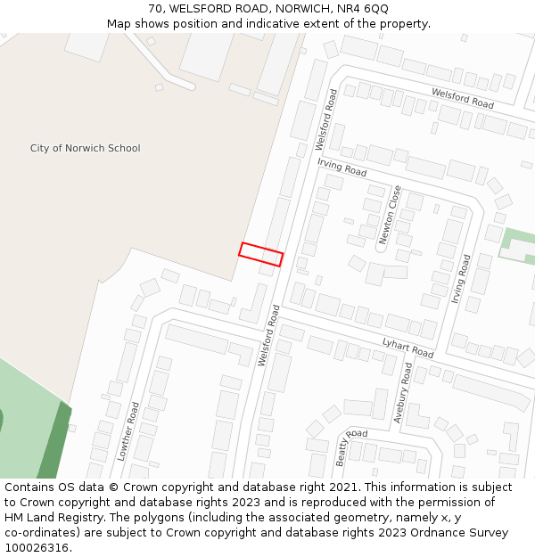 70, WELSFORD ROAD, NORWICH, NR4 6QQ: Location map and indicative extent of plot