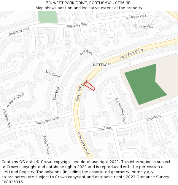 70, WEST PARK DRIVE, PORTHCAWL, CF36 3RL: Location map and indicative extent of plot