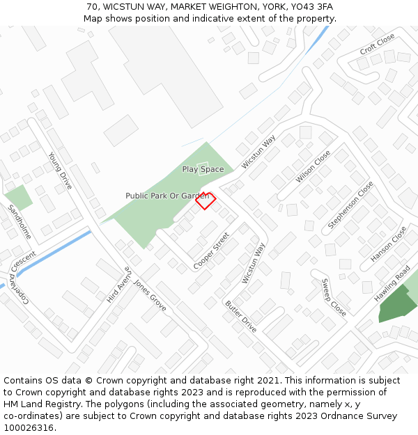 70, WICSTUN WAY, MARKET WEIGHTON, YORK, YO43 3FA: Location map and indicative extent of plot